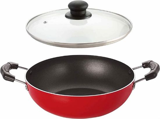 Picture of Nirlon Nonstick Coated Aluminium Deep Kadhai Jumbo Size 26 cm with Glass Lid