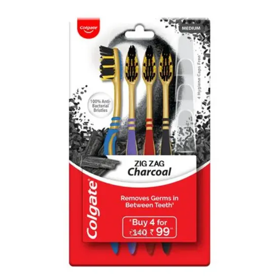 Picture of Colgate ZigZag Charcoal Medium Bristle Toothbrush - 4 Pcs