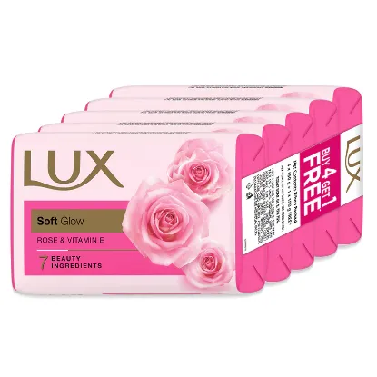 Picture of Lux Soft Glow Rose & Vitamine E Soap 100gm ( Buy 4 Get 1 Free)