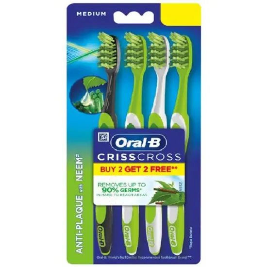 Picture of Oral-B Criss Cross Anti Plaque Toothbrush - With Neem Extract, Medium (Buy 2 Get 2 Free)
