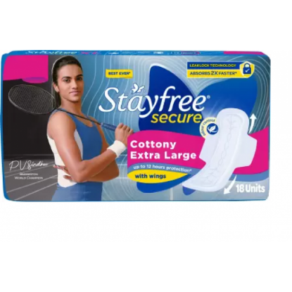 Picture of Stayfree Secure Cottony Sanitary Napkin with Wings (XL) 18 pads