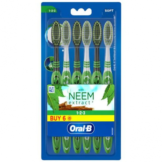 Picture of Oral-B Toothbrushes - Soft bristles, With Neem Extract, Gentle On Gums, 6 pcs 