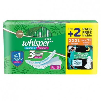 Picture of Whisper Ultra Hygiene & Comfort Sanitary Napkin with Wings (XL+ ) 28 pads