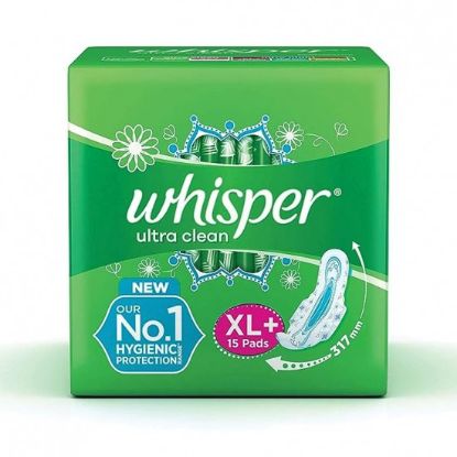 Picture of Whisper Ultra Hygiene & Comfort Sanitary Napkin with Wings (XL) 15 Pads