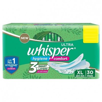 Picture of Whisper Ultra Hygiene & Comfort Sanitary Napkin with Wings (XL) 30 pads