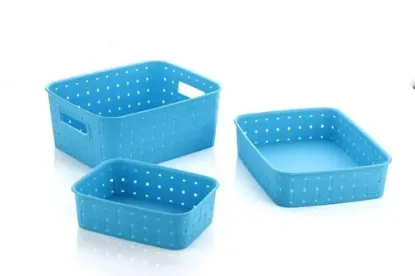 Picture of Square Blue Smart Basket For Storage Set of 3 pc