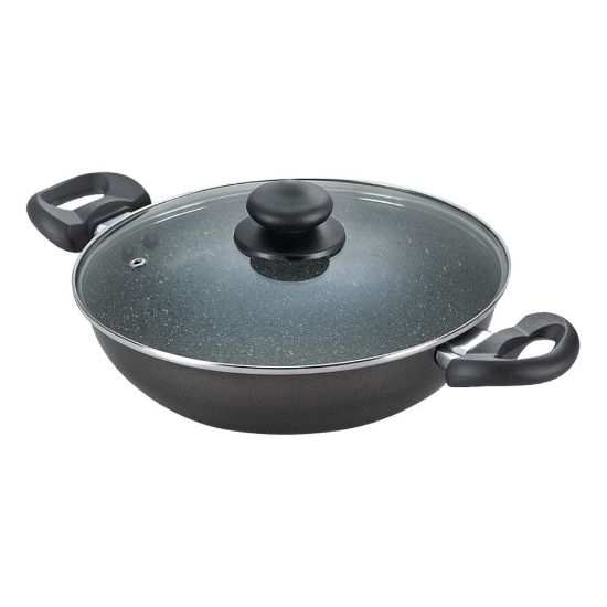 Picture of Prestige Omega Deluxe Granite Non-stick Kadai with Glass Lid, 24cmm 2.4 L (Black)