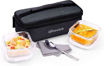 Picture of Oliveware Prism Microwave Proof Grey and Transparent Borosilicate Glass Lunch Box with Bag