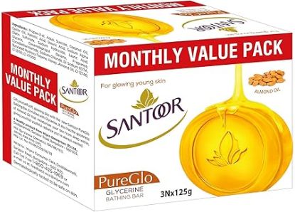 Picture of Santoor Pure Glo Glycerin Bathing Soap 125gm (Pack of 3)