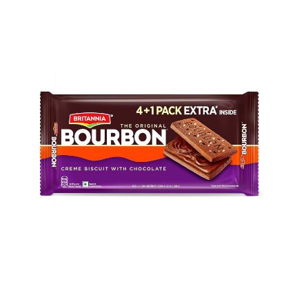 Picture of Britannia Bourbon Cream Biscuit With Chocolate 500 g (4 + 1 Pack Extra Inside)