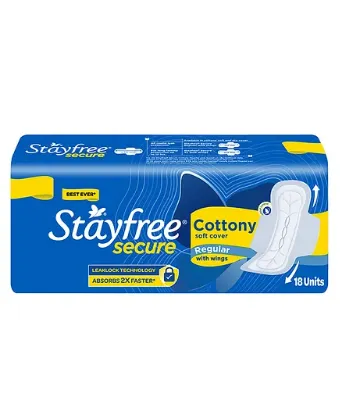 Picture of Stayfree Secure Cottony Sanitary Napkin with Wings Regular 18 pads