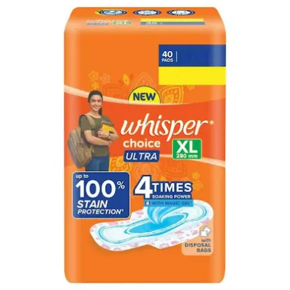 Picture of Whisper Choice Ultra Sanitary Napkin with Wings (XL) 40 pads