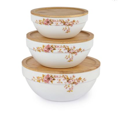 Picture of Cello Royale Series Mixing Bowls With Bamboo Lid Gift Set 3 Pieces