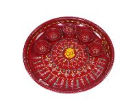 Picture of GoldGiftIdeas Metal Prathmesh Ganesha Hand Painted Pooja Aarti Thali (Red)