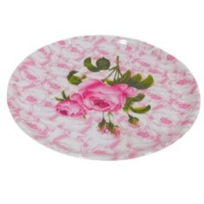 Picture of Pink & Green Round  Floral Melamine Plates For Hotel 1pc