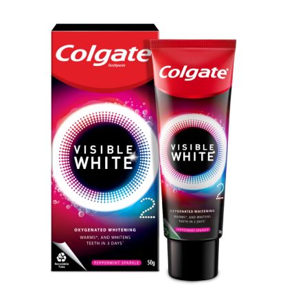 Picture of Colgate Visible White O2, Teeth Whitening Toothpaste, Peppermint Sparkle, 50g