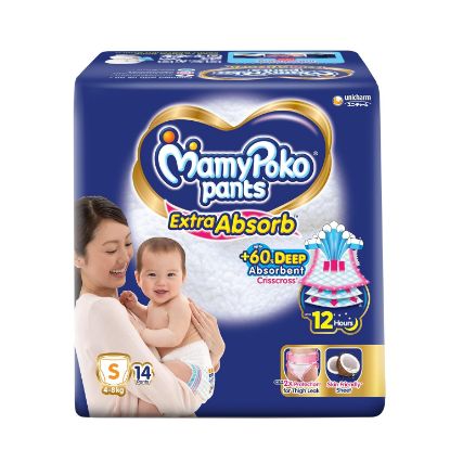 Picture of MamyPoko Pants Extra Absorb Baby Diapers, Small (S), 14 Count, 4-8 kg