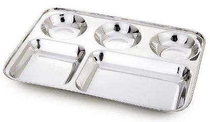 Picture of Stainless Steel 5 in 1 Compartments Bhojan Thali, Dinner Plate 1pc