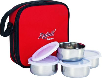 Picture of Zadoli Red Soft Pouch Square Lunch Box For Office Capacity 300 Ml