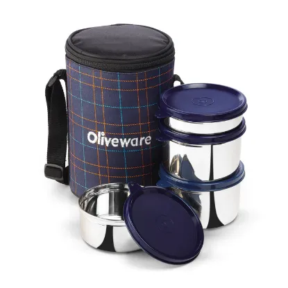 Picture of Oliveware Mega Lunch Box110 Stainless Steel 4 Containers 