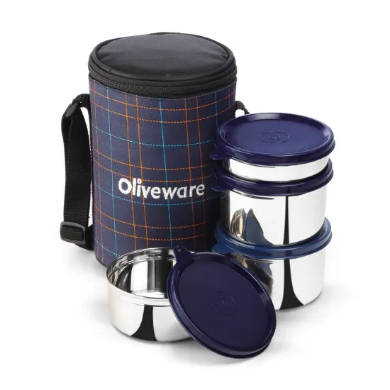 Picture of Oliveware Mega Lunch Box110 Stainless Steel 4 Containers 