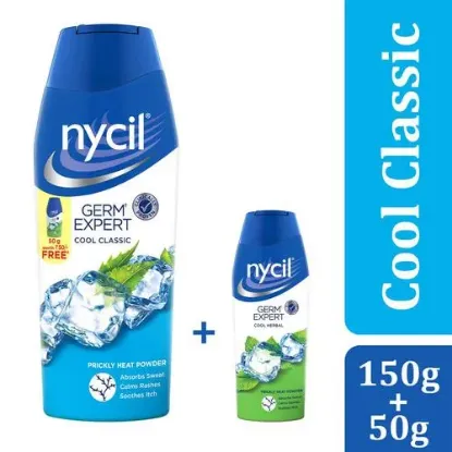 Picture of Nycil Germ Expert Prickly Heat Powder  Cool Classic 150 g (Get Cool Herbal 50g Free)