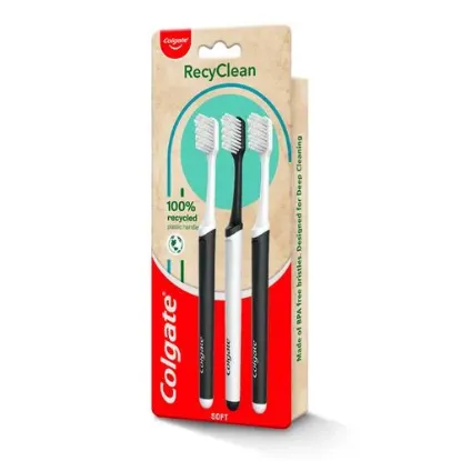 Picture of Colgate RecyClean Toothbrush - 100% Recycled Plastic Soft 3 pcs