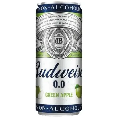 Picture of Budweiser 0.0 Non Alcoholic Green Apple Beer - Refreshing Flavour, 330 ml Can
