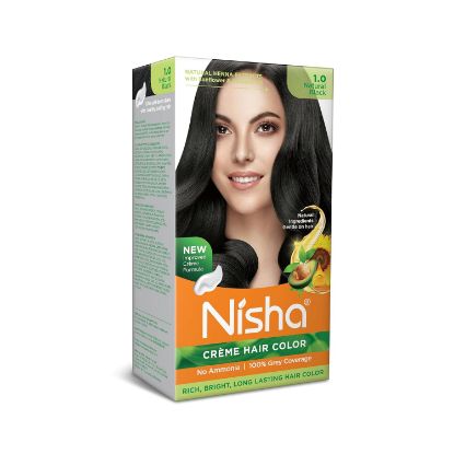 Picture of Nisha Creme Hair Color Natural Black 1.0 Box( 60g+60ml+12ml)