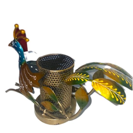 Picture of  Handpainted Metal Peacock pen holder/stand For- Pen Pencil Stand for study table Office Home decor.