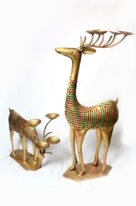 Picture of Tukkucollection Embossed Deer 4 t light Each Set of 2 Decorative Showpiece - 68cm  (Metal Multicolor)