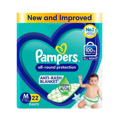 Picture of Pampers All round Protection Pants, Medium size baby diapers (MD) 22 Count, Anti Rash diapers, Lotion with Aloe Vera