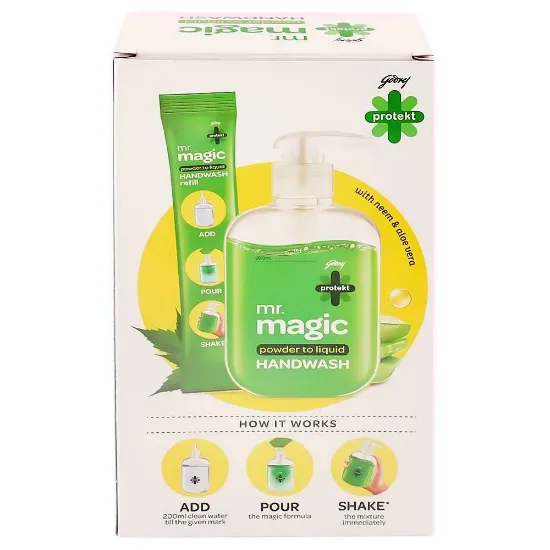 Picture of Godrej Protekt Mr. Magic Powder To Liquid Handwash Combo Pack (Bottle + Refill 9 g)